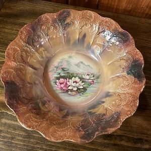 Antique La Francaise water Lily Lily pad serving bowl, Victorian bowl